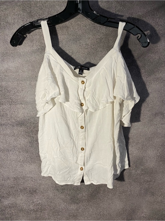 Moa Moa Tops - MOA MOA Women's Medium Off Shoulder Cold Shoulder Button Front Top White Ruffle
